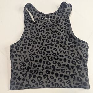 AllFenix Sports Bra Womens Small Taupe Black Leopard Racerback Pullover Bralette